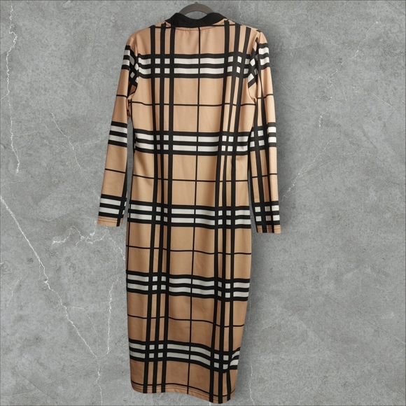 Vintage Print Pencil Dresses NWOT Long Sleeve V Neck Knee Length Large No Belt - Picture 3 of 8